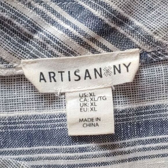 Artisan NY 100% Linen Blouse Top Shirt Nautical Stripes Womens XL - Picture 4 of 7